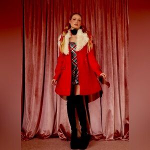 Dolls Kill Cherry red Sugar Thrillz Starry Delight Twill coat! NWOT sold out 💘